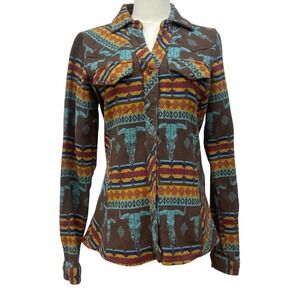 Outback Trading Aztec Shirt Jacket Bull Skull Western Snap Button Medium